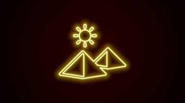 Parlayan neon hattı Mısır piramitleri simgesi siyah arkaplanda izole edildi. Antik Mısır 'ın sembolü. 4K Video hareketli grafik canlandırması