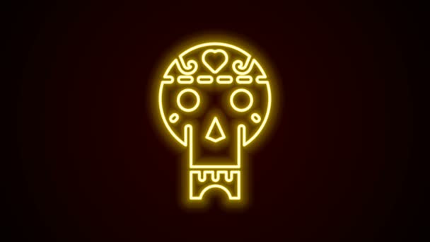 Glowing neon line Mexican skull icon isolated on black background. 4K Video motion graphic animation