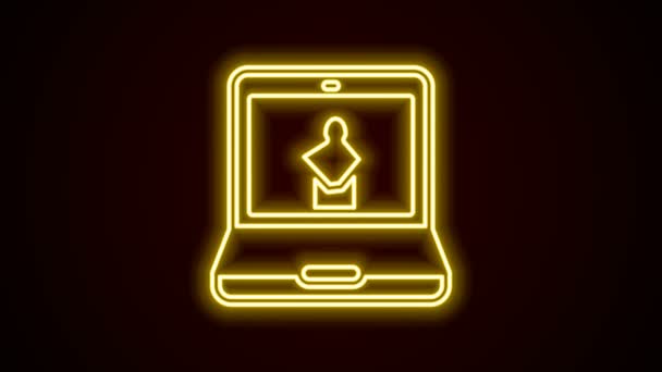 Zářící neon line Online muzeum ikona izolované na černém pozadí. Galerie muzea. Grafická animace pohybu videa 4K — Stock video