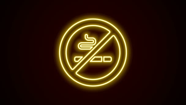 Glowing neon line No Smoking icon isolated on black background. Cigarette symbol. 4K Video motion graphic animation — Stock Video