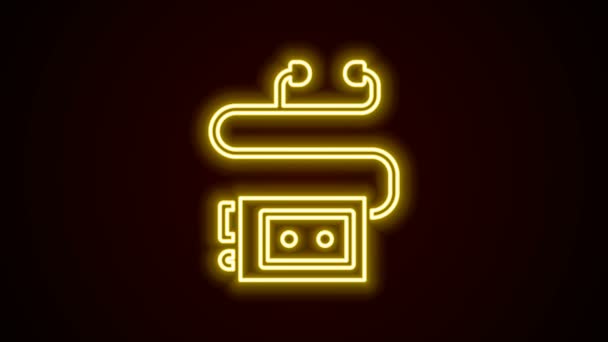 Zářící neon line Muzeum audio průvodce ikona izolované na černém pozadí. Sluchátka na exkurze. Grafická animace pohybu videa 4K — Stock video