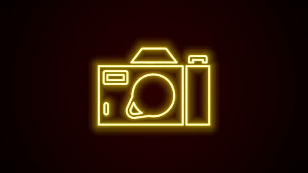 Świecąca neonowa linia Ikona kamery fotograficznej odizolowana na czarnym tle. Ikona kamery Foto. 4K Animacja graficzna ruchu wideo — Wideo stockowe