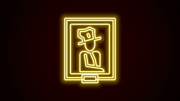Linha de néon brilhante Imagem de retrato no ícone do museu isolado sobre fundo preto. Animação gráfica em movimento de vídeo 4K — Vídeo de Stock