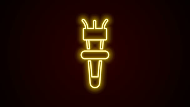 Glødende neon linje fakkel flamme ikon isoleret på sort baggrund. Symbol brand varm, flamme magt, flamme og varme. 4K Video bevægelse grafisk animation – Stock-video