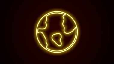 Parlayan neon çizgisi Dünya ikonu siyah arka planda izole edildi. Dünya ya da Dünya işareti. Küresel internet sembolü. Geometrik şekiller. 4K Video hareketli grafik canlandırması