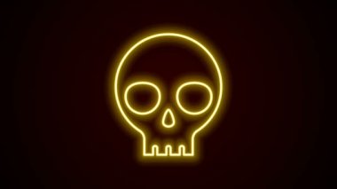 Parlayan neon hattı insan kafatası simgesi siyah arkaplanda izole edildi. 4K Video hareketli grafik canlandırması