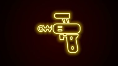 Parlayan neon hattı Ray silahı ikonu siyah arkaplanda izole edildi. Lazer silahı. Uzay silahı. 4K Video hareketli grafik canlandırması