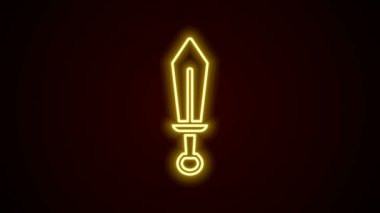 Parlayan neon çizgisi Kılıç oyuncağı simgesi siyah arkaplanda izole edildi. 4K Video hareketli grafik canlandırması