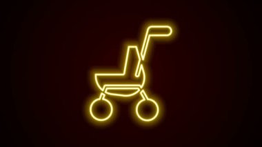 Parlayan neon hat bebek arabası simgesi siyah arkaplanda izole edildi. Bebek arabası, at arabası, bebek arabası, bebek arabası, tekerlek. 4K Video hareketli grafik canlandırması