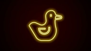 Parlayan neon çizgisi. Kauçuk ördek simgesi siyah arkaplanda izole edilmiş. 4K Video hareketli grafik canlandırması