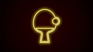 Masa tenisi ikonunu çalmak için parlayan neon hattı raketi siyah arkaplanda izole edildi. 4K Video hareketli grafik canlandırması