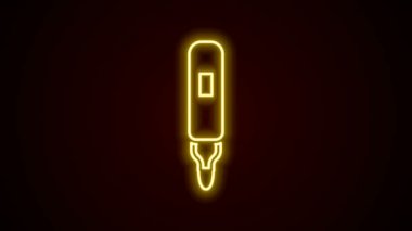 Parlayan neon çizgisi kalem simgesi siyah arkaplanda izole edildi. Keçeli kalem. 4K Video hareketli grafik canlandırması