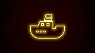 Parlayan neon hattı oyuncak tekne simgesi siyah arkaplanda izole edildi. 4K Video hareketli grafik canlandırması