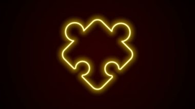 Parlayan neon hattı yapboz parçaları siyah arkaplanda izole edilmiş oyuncak ikonu. 4K Video hareketli grafik canlandırması