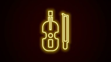 Parlayan neon hattı keman simgesi siyah arkaplanda izole edildi. Müzik aleti. 4K Video hareketli grafik canlandırması