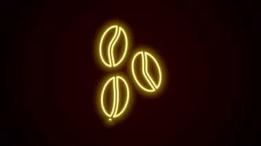 Parlayan neon hattı kahve çekirdeği ikonu siyah arka planda izole edildi. 4K Video hareketli grafik canlandırması