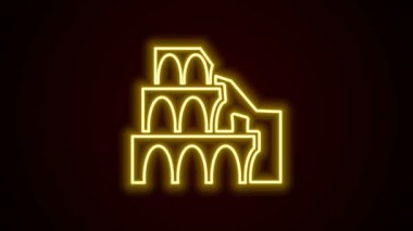 Roma 'daki parlak neon hattı Coliseum, İtalya' nın simgesi siyah arka planda izole edildi. Kolezyum işareti. Antik Roma 'nın sembolü, gladyatör dövüşleri. 4K Video hareketli grafik canlandırması