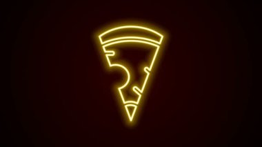 Parlayan neon hattı pizza dilimi siyah arka planda izole edildi. Fast food menüsü. 4K Video hareketli grafik canlandırması