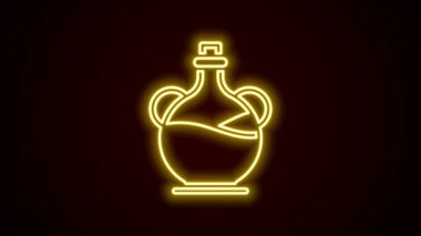 Parlayan neon hattı siyah arka planda izole edilmiş zeytinyağı ikonu. Zeytinyağı ikonlu sürahi. 4K Video hareketli grafik canlandırması