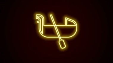 Parlayan neon hattı Gondola botu İtalya Venedik ikonu siyah arka planda izole edildi. Turizm kürek çekme romantikliği. 4K Video hareketli grafik canlandırması