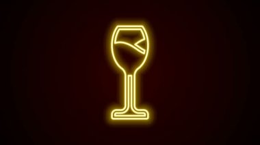 Siyah zemin üzerinde parlayan neon çizgisi şarap cam ikonu izole edilmiş. Şarap kadehi ikonu. Kadeh işareti. Cam levhası. Mutlu Paskalyalar. 4K Video hareketli grafik canlandırması