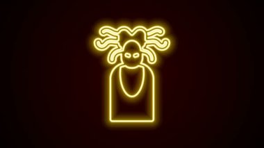 Parlak neon hattı Medusa Gorgon kafası ve siyah arka planda izole edilmiş Yunan ikonu. 4K Video hareketli grafik canlandırması