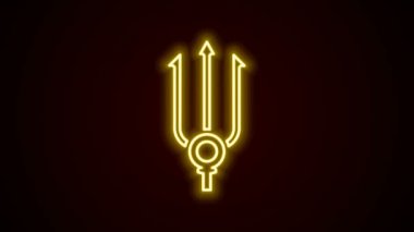 Parlayan neon hattı Neptune Trident simgesi siyah arkaplanda izole edildi. 4K Video hareketli grafik canlandırması