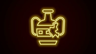 Parlayan neon hattı siyah arkaplanda izole edilmiş antik amfora simgesini kırdı. 4K Video hareketli grafik canlandırması