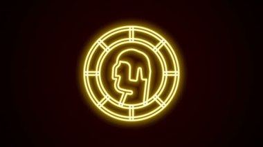 Parlayan neon hattı Antik Yunan madeni para simgesi siyah arka planda izole edildi. 4K Video hareketli grafik canlandırması
