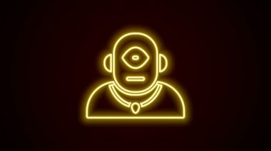 Parlayan neon hattı Kiklops simgesi siyah arkaplanda izole edildi. 4K Video hareketli grafik canlandırması