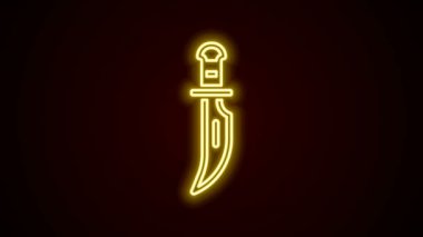 Parlayan neon çizgisi Hançer simgesi siyah arkaplanda izole edildi. Bıçak ikonu. Keskin bıçaklı kılıç. 4K Video hareketli grafik canlandırması