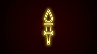 Parlayan neon hattı alev ikonu siyah arkaplanda izole edildi. Sembol ateşi sıcak, alev gücü, alev ve ısı. 4K Video hareketli grafik canlandırması
