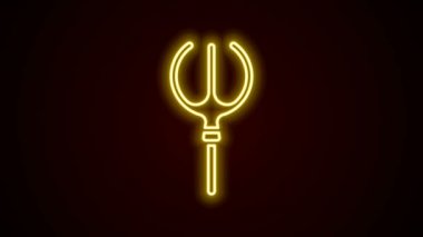 Parlayan neon hattı Neptune Trident simgesi siyah arkaplanda izole edildi. 4K Video hareketli grafik canlandırması