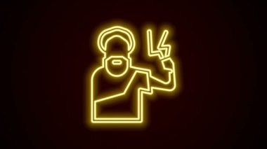Parlayan neon hattı Zeus simgesi siyah arkaplanda izole edildi. Yunan tanrısı. Şimşek Tanrısı. 4K Video hareketli grafik canlandırması