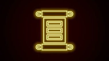 Parlayan neon çizgisi Kararname, kağıt, parşömen, parşömen simgesi siyah arkaplanda izole edilmiş. 4K Video hareketli grafik canlandırması
