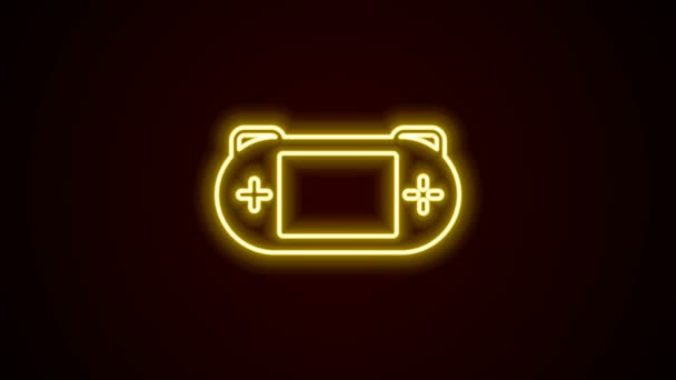 Gloeiende neon lijn Draagbare video game console pictogram geïsoleerd op zwarte achtergrond. Gamepad bord. Gokconcept. 4K Video motion grafische animatie — Stockvideo