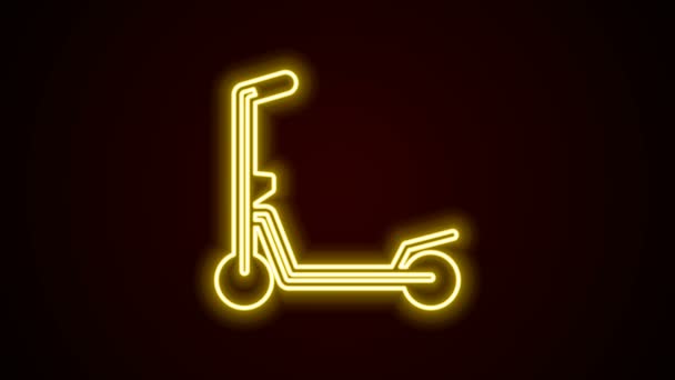 Lumineux néon ligne Rouleau scooter pour enfants icône isolé sur fond noir. Kick scooter ou vélo d'équilibre. Animation graphique de mouvement vidéo 4K — Video