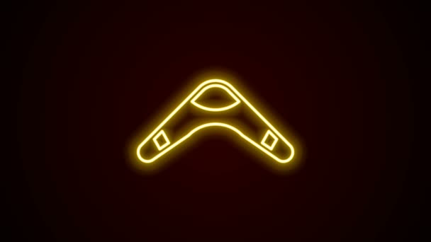 Lumineux néon ligne Boomerang icône isolée sur fond noir. Animation graphique de mouvement vidéo 4K — Video