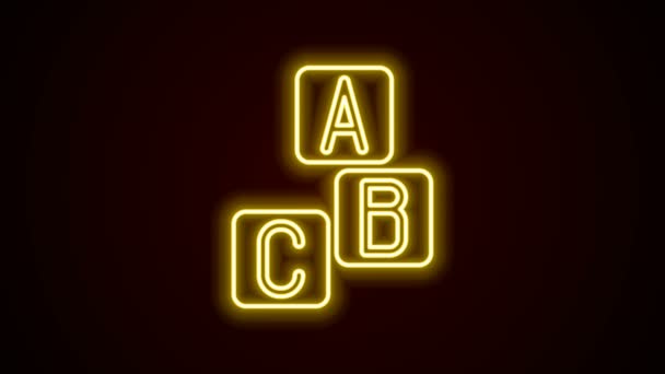 Świecąca neonowa linia ABC blokuje ikonę izolowaną na czarnym tle. Kostki alfabetu z literami A, B, C 4K Animacja graficzna ruchu wideo — Wideo stockowe