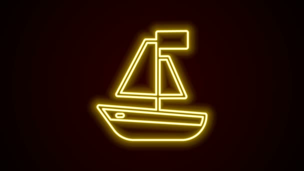 Leuchtende Leuchtschrift Toy boat icon isoliert auf schwarzem Hintergrund. 4K Video Motion Grafik Animation — Stockvideo