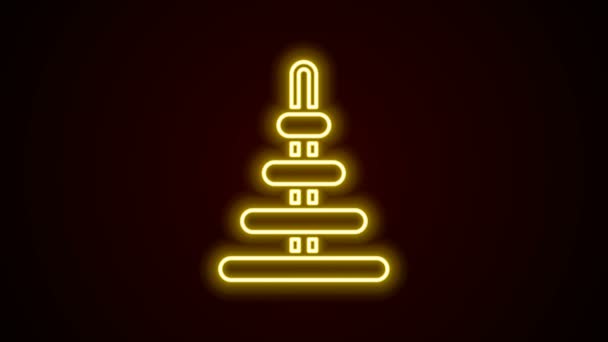 Ragyogó neon vonal Piramis játék ikon elszigetelt fekete háttér. 4K Videó mozgás grafikus animáció — Stock videók