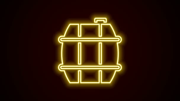 发亮的霓虹灯线木制酒桶为葡萄酒图标隔离在黑色背景.4K视频运动图形动画 — 图库视频影像