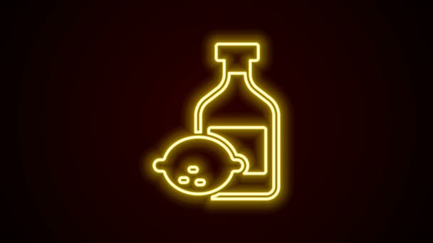 Linha de néon brilhante ícone garrafa Limoncello isolado no fundo preto. Uma garrafa de limonada caseira. Animação gráfica em movimento de vídeo 4K — Vídeo de Stock