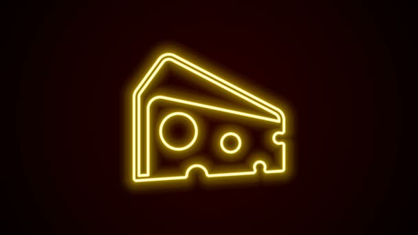 Glowing neon line ikon Keju terisolasi pada latar belakang hitam. Animasi grafis gerak Video 4K — Stok Video