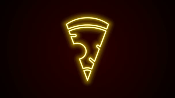 Gloeiende neon lijn Snijd van pizza pictogram geïsoleerd op zwarte achtergrond. Fast food menu. 4K Video motion grafische animatie — Stockvideo