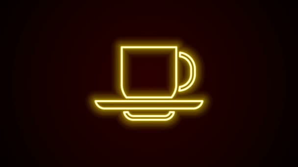 Linea fluorescente icona tazza di caffè isolato su sfondo nero. Una tazza di tè. Caffè caldo. Animazione grafica 4K Video motion — Video Stock