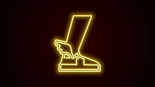 Świecąca neonowa ikona sandałów Hermes odizolowana na czarnym tle. Starożytny grecki bóg Hermes. Buty do biegania ze skrzydłami. 4K Animacja graficzna ruchu wideo — Wideo stockowe