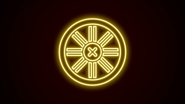 Glowing neon line Old wooden wheel icon isolated on black background. 4K Video motion graphic animation — Stock Video