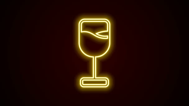 Świecąca neonowa linia Ikona kieliszka do wina izolowana na czarnym tle. Ikona kieliszka do wina. Symbol kielicha. Szklany znak. Szczęśliwej Wielkanocy. 4K Animacja graficzna ruchu wideo — Wideo stockowe