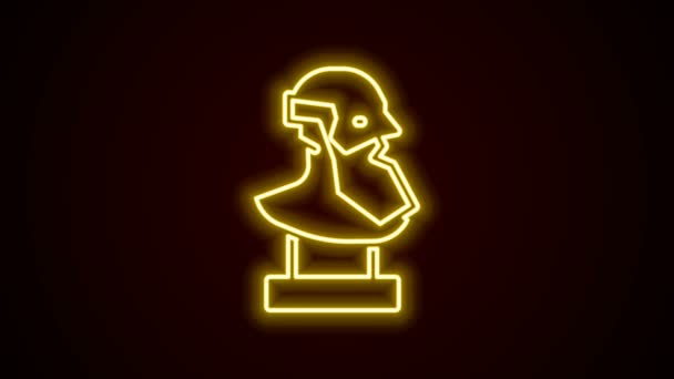 Zářící neonová čára Starověká bust socha ikona izolované na černém pozadí. Grafická animace pohybu videa 4K — Stock video